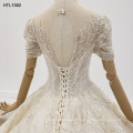 Jancember HTL1392 Short Sleeve Crysta Bling Lace Illusion Princess Wedding Dress